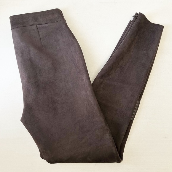 Zara Women’s Faux Suede Moto Leggings Slim Pant Chocolate Brown Size Small - Picture 14 of 15